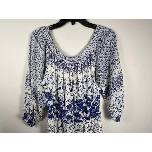 Anthropologie Clemente Blue Floral Off Shoulder Smocked Romper Jumpsuit Women M - Picture 4 of 16